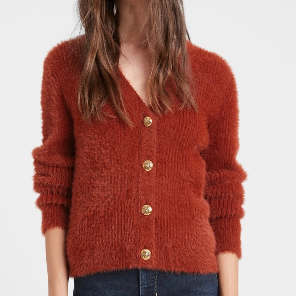 Banana Republic Fuzzy Cropped Cardigan Burnt Caramel